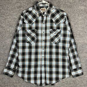 Vintage Men ELY CATTLEMAN Long Sleeve Snap Up Western Shirt SZ L‎